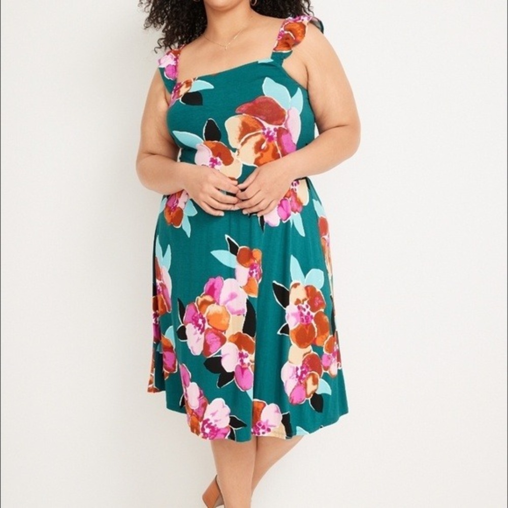 Maurices Teal Ruffle Strap Sleeveless Floral Midi Plus Size Summer Dress 2X